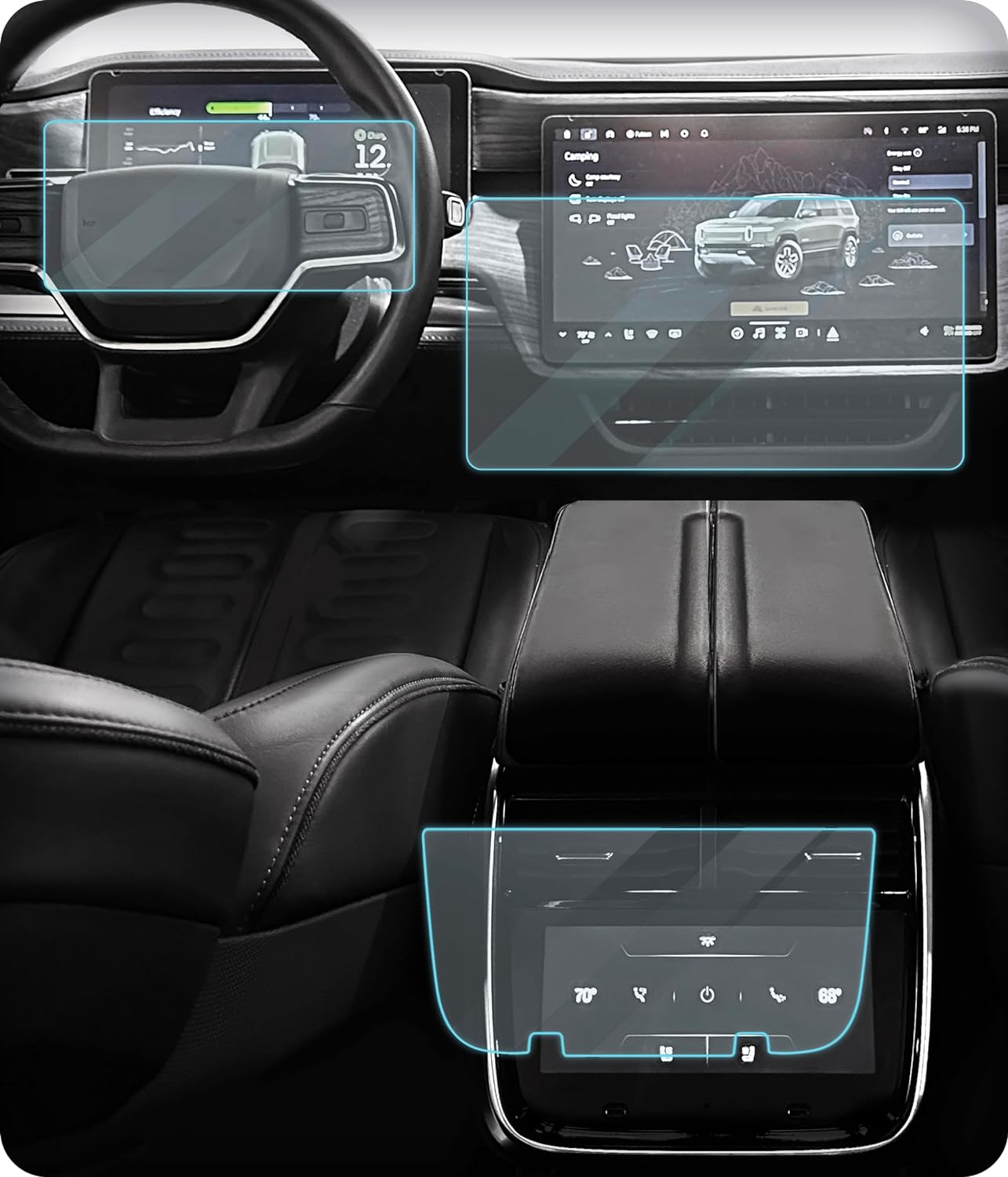 Good Life + Style Tempered Glass Display Screen Protector Kitfor 2022 2023 Rivian R1T R1S, 3 Screens